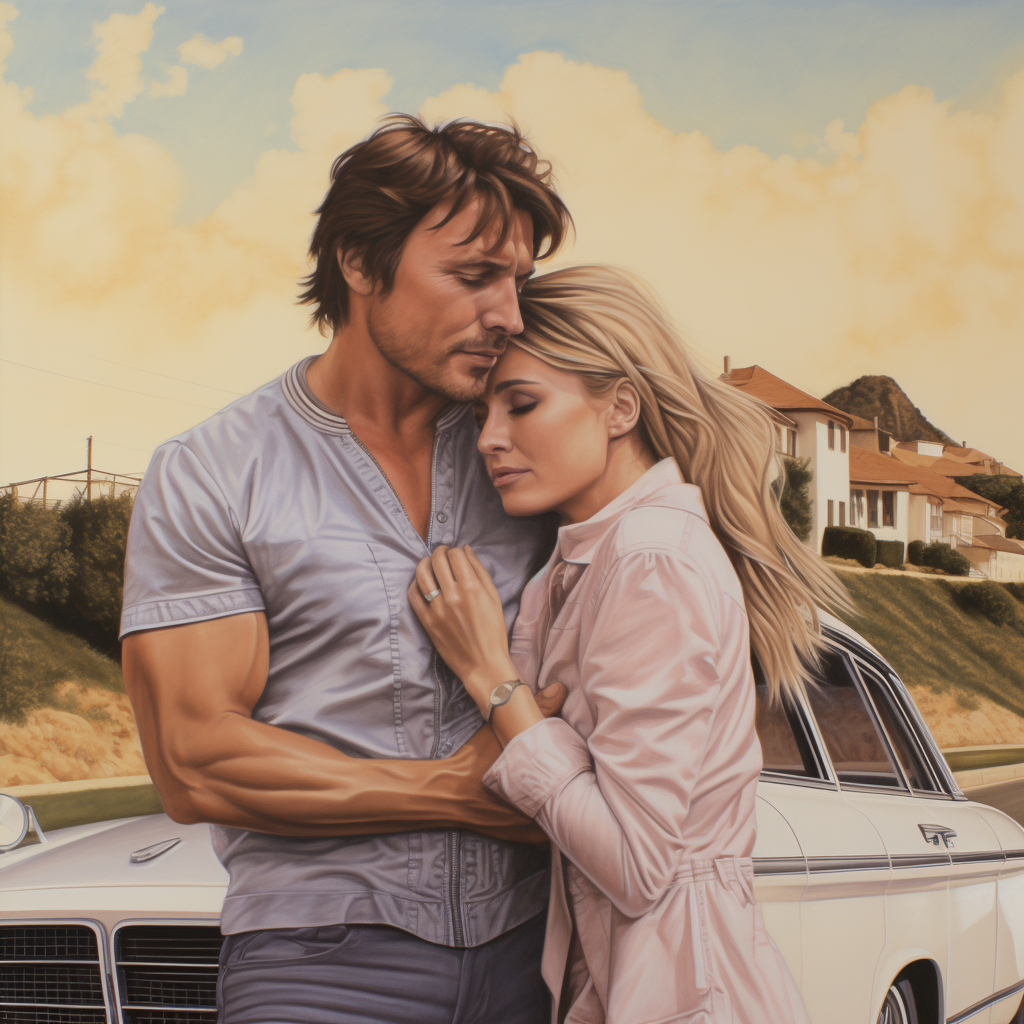 Simon Le Bon and Janesy embrace on a country road