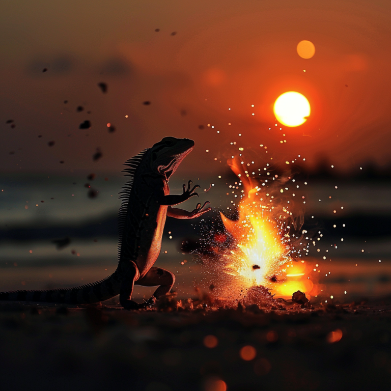 Duran Duran New Moon on Monday, a lizard dances by a fire near the evening tide